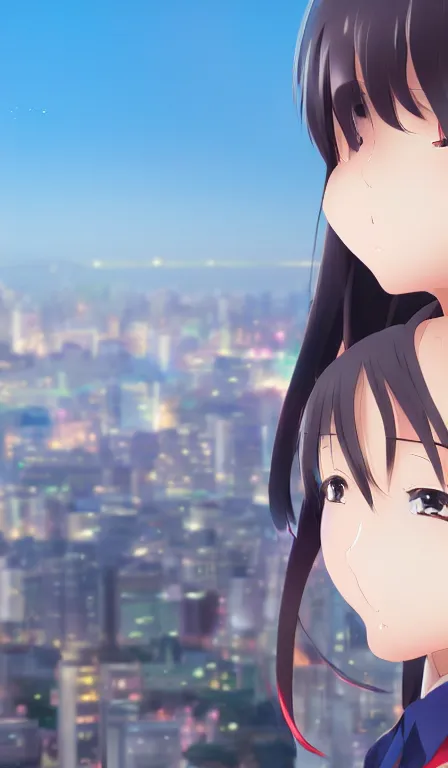 Prompt: anime fine details portrait of a school girl in front of modern tokyo city landscape on the background deep bokeh, close-up view, anime masterpiece by Studio Ufotable, 8k, sharp high quality anime, artstation