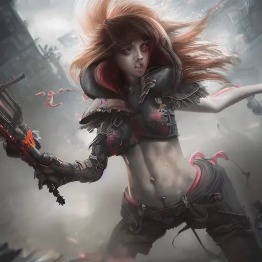 Image similar to attack girl, intricate and epic concept art, highly detailed, 8k, cinematic, sharp focus