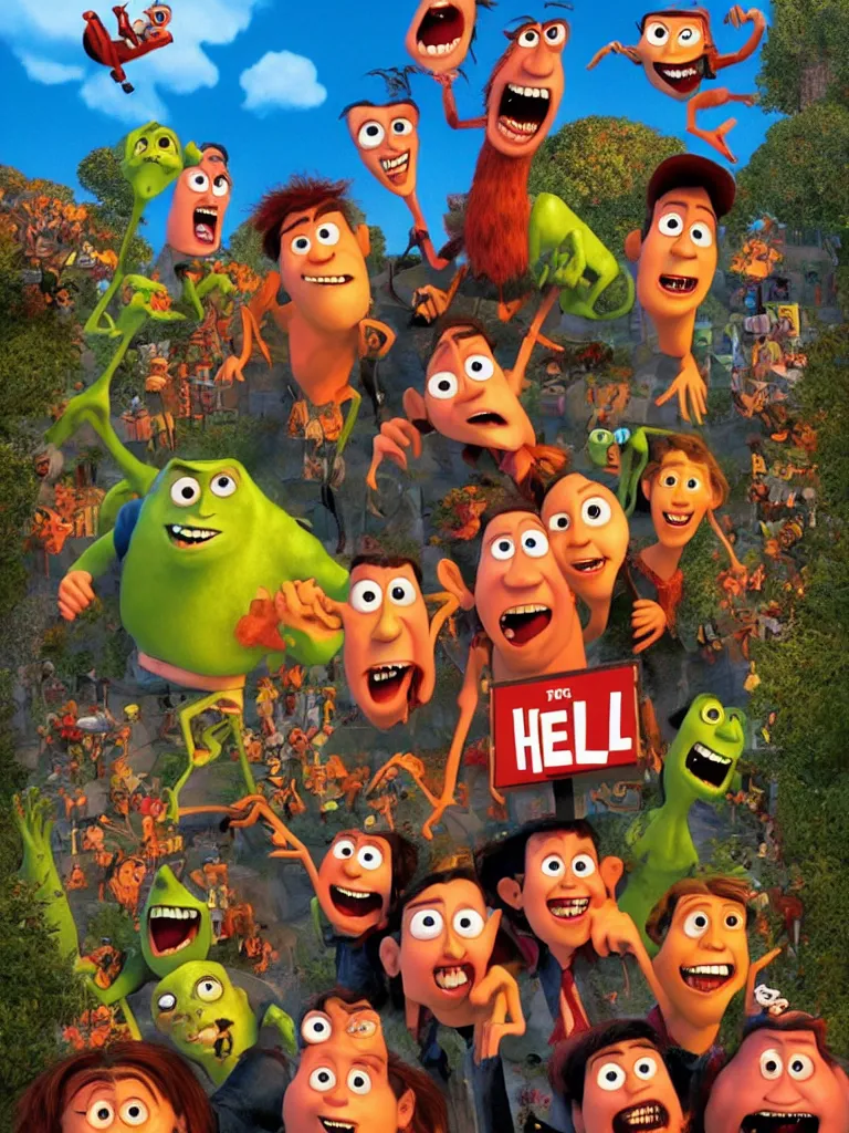 Prompt: pixar presents heck, hell by dreamworks, disney animation studios hell the movie, 4 k uhd