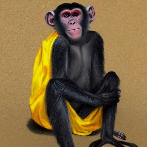 Image similar to a monkey wearing a yellow kimono, 8 k