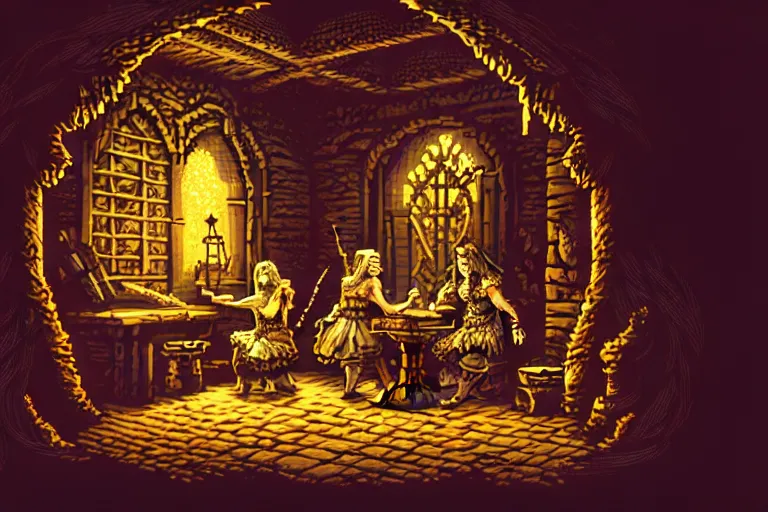 Image similar to the bard's tale, beautiful detailed pixelart by albertov, intricate details, beautiful, dithered gradients, volumetric lighting, cgsociety, artstation, smooth, sharp focus, 2 d illustration, amazing art by dan mumford, old school computer game graphics, crpg, d & d, pixel art