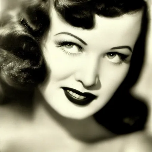 Image similar to old monochrom photography, hollywood golden age, face portrait of betty page by george edward hurrell, 4 k,