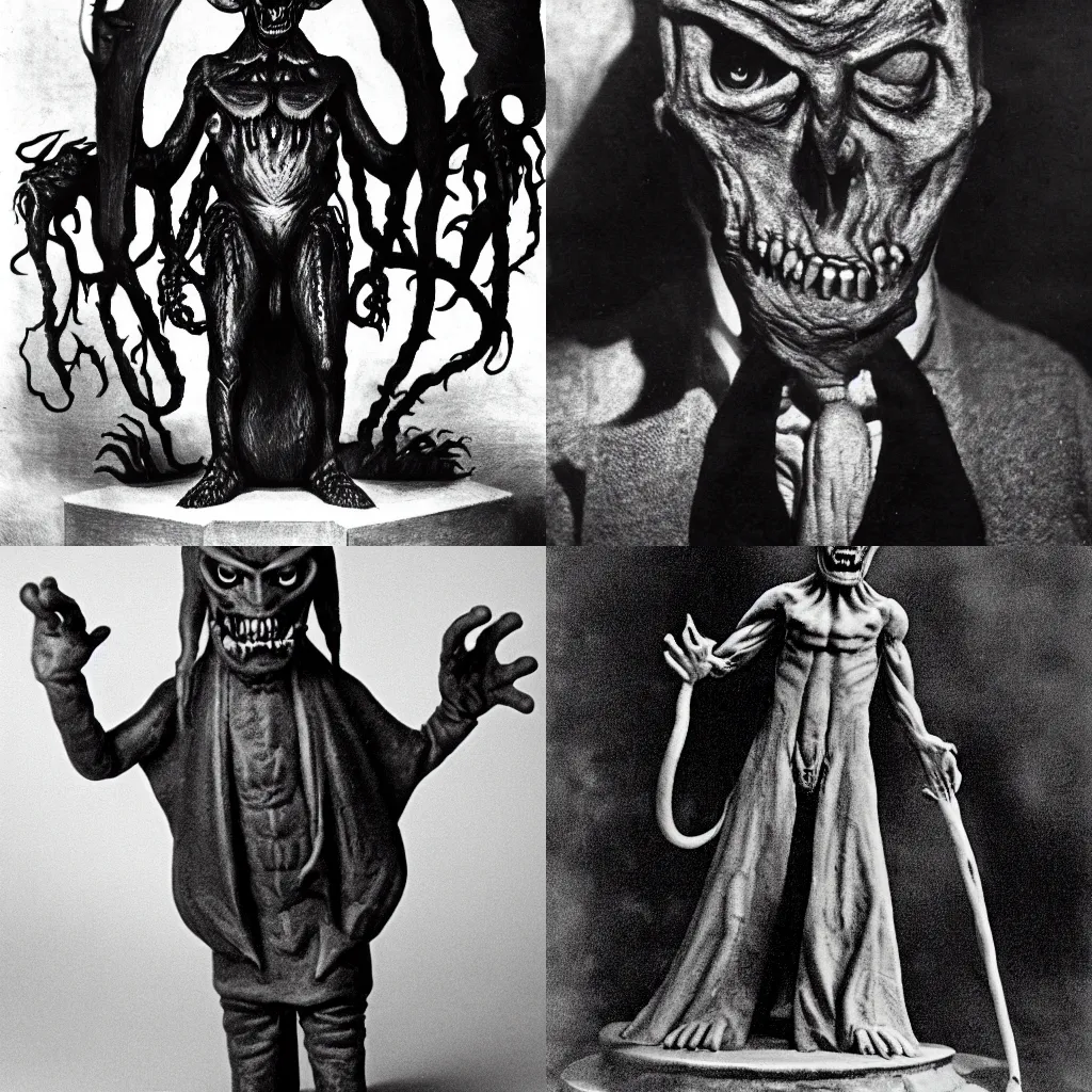 Prompt: old black and white photo of the demon from Pickman's Model by H.P. Lovecraft