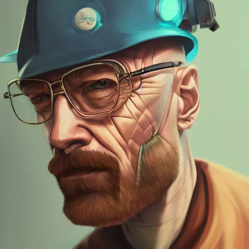 Image similar to high quality illustration, walter white realistic portrait, cyberpunk colors, riot game, alexandre bourlet, vaporwave, retro, neotrad, lois van baarle, moebius, league of legend, digital painting, james jean