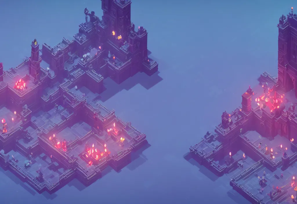 Prompt: isometric magicavoxel Bloodborne hyperlight drifter cinematic lighting, 4k