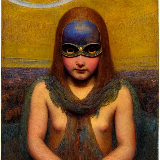 Image similar to a beautiful young android girl wearing a bird mask, by annie swynnerton and diego rivera and elihu vedder, symbolist, dramatic lighting, elaborate geometric ornament, head and shoulders view, art brut, soft cool colors, smooth, sharp focus, extremely detailed, adolf wolfli, donato giancola