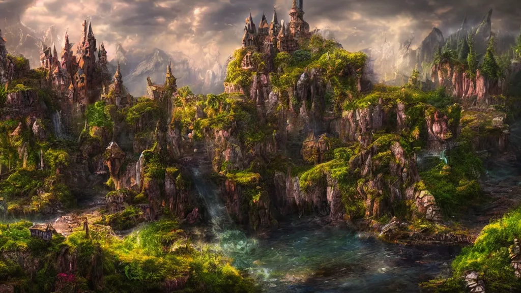 Image similar to amazing landscape photo of a fairy castle, fantasy artwork, very very very beautiful scenery, hd, hdr, ue 5, ue 6, unreal engine 5, cinematic 4 k wallpaper, 8 k, ultra detailed, high resolution, artstation, award winning