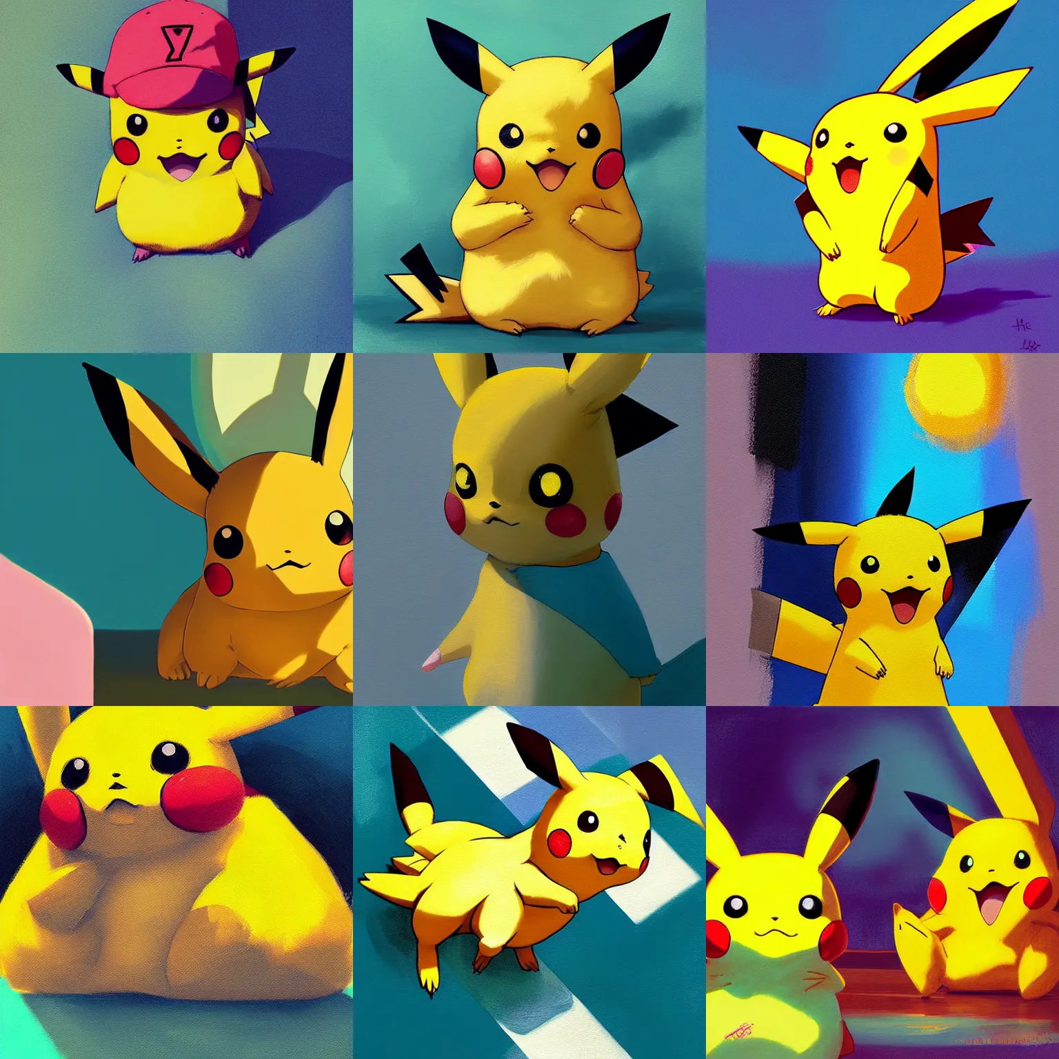 Prompt: pikachu, painting, cool color palette, refreshing, soft lighting, by hayao myazaki, by wlop