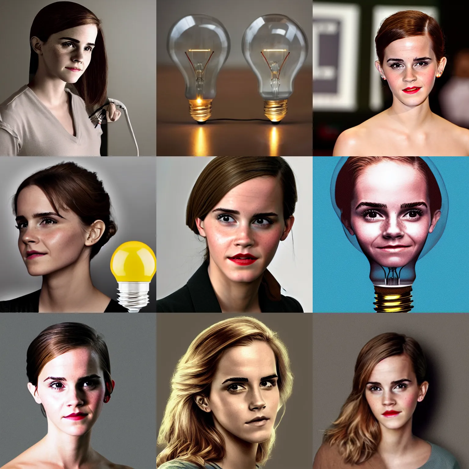 Prompt: a light bulb filament that looks like emma watson