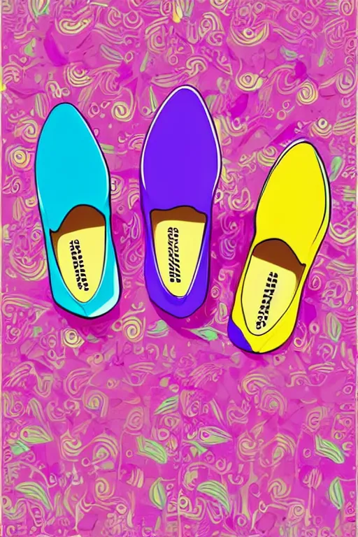 Image similar to minimalist boho style art of colorful shoes, illustration, vector art