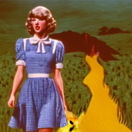 Image similar to film still of taylor swift as dorothy, the wizard of oz ( 1 9 9 0 ), directed by david lynch