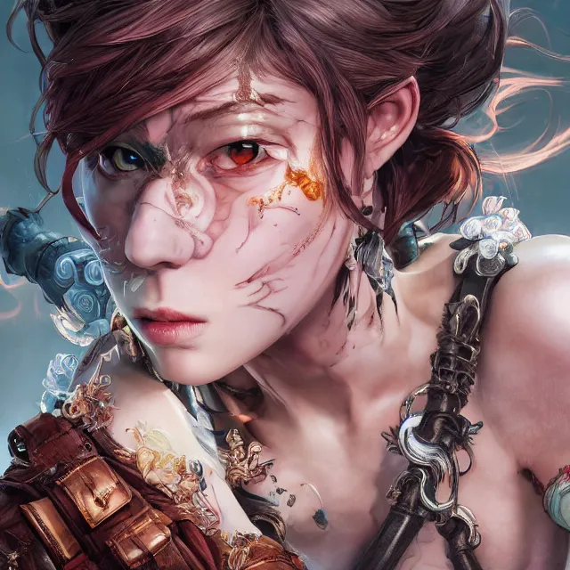 Image similar to the portrait of chaotic neutral female rogue as absurdly beautiful, gorgeous, elegant, innocent young gravure idol, an ultrafine hyperdetailed illustration by kim jung gi, irakli nadar, intricate linework, bright colors, octopath traveler, final fantasy, unreal engine 5 highly rendered, global illumination, radiant light, detailed and intricate environment