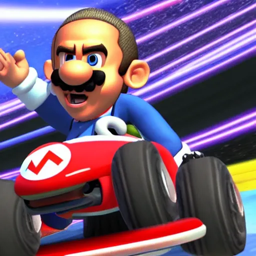 Image similar to obama racing in mario kart 8