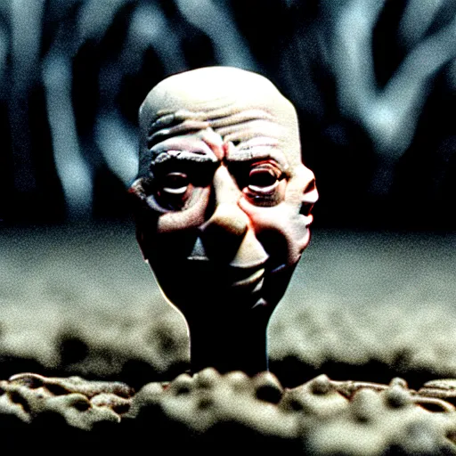 Image similar to claymation klaus schwab by jan svankmajer, hyperrealistic, very detailed, 3 5 mm film still, gothic, horror, eldritch