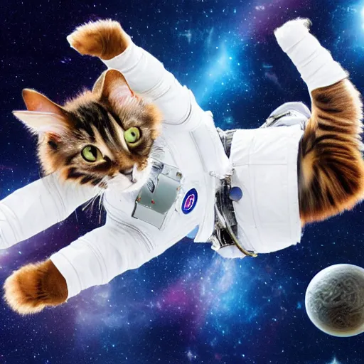 Prompt: Long Hair Tortoiseshell Cat in space as an astronaut, high definition