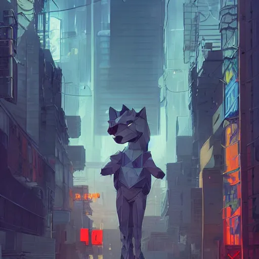 Image similar to Playstation 1 PS1 low poly graphics portrait of furry anthro anthropomorphic wolf head animal person fursona wearing clothes in a futuristic cyberpunk foggy city alleway .Greg Rutkowski, Simon Stalenhag, christopher nolan trending on Artstation, CGSociety