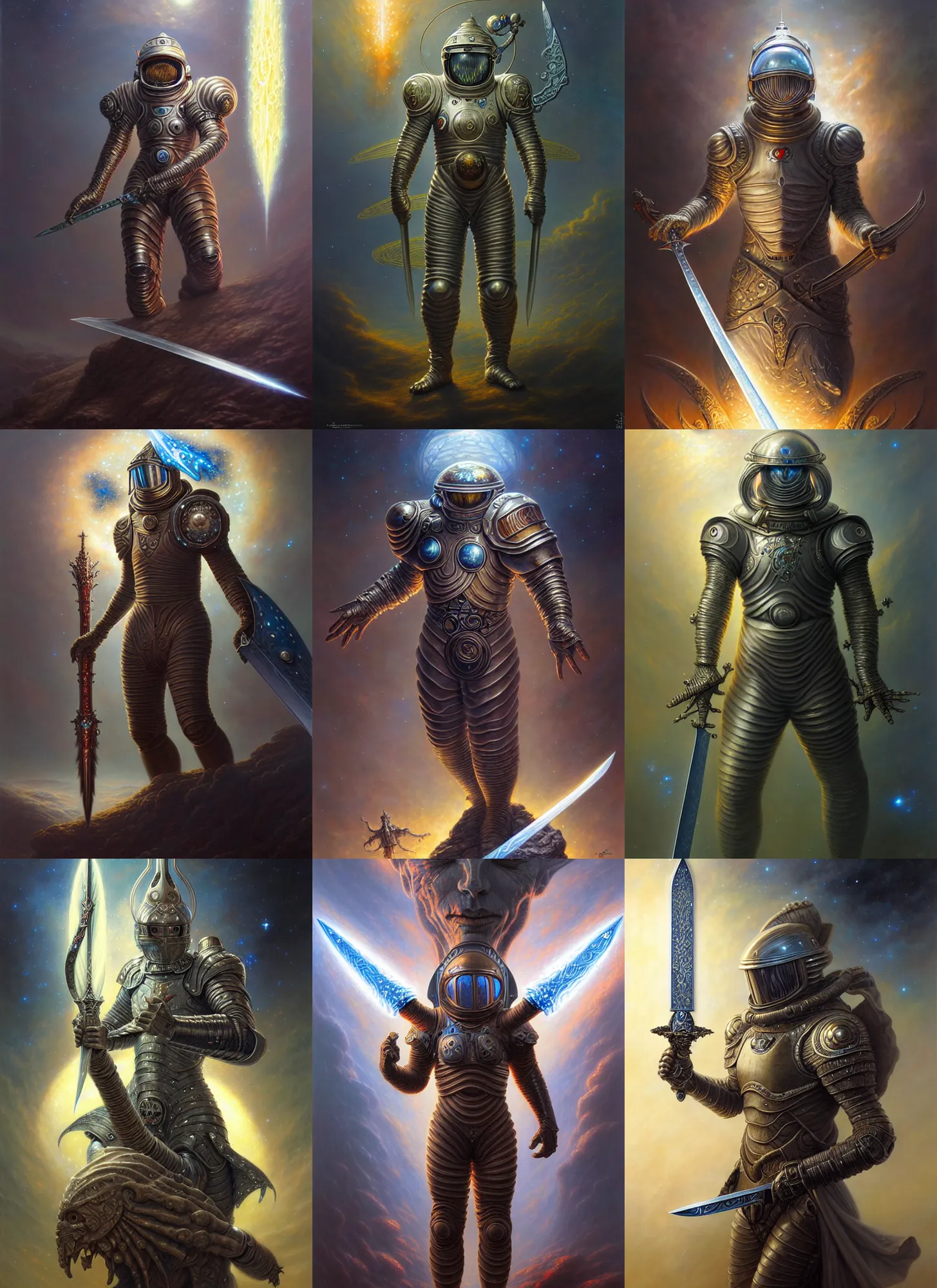 Prompt: a space knight, holding a fantasy sword, ultra detailed, intricate details by tomasz alen kopera and peter mohrbacher, and michel - ange 8 k