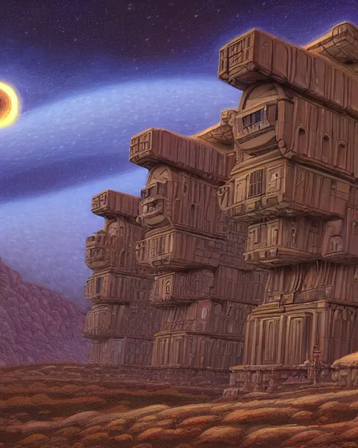 Image similar to a beautiful hyperdetailed illustration of blockhouse building by ralph mcquarrie, azeroth nightsky, archdaily, wallpaper, highly detailed, trending on artstation.