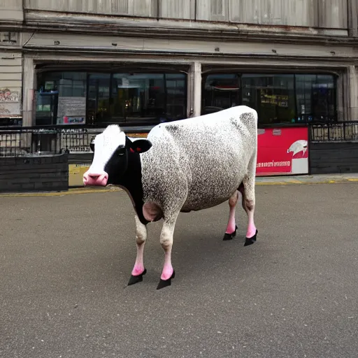 Prompt: a cow made of pigeons