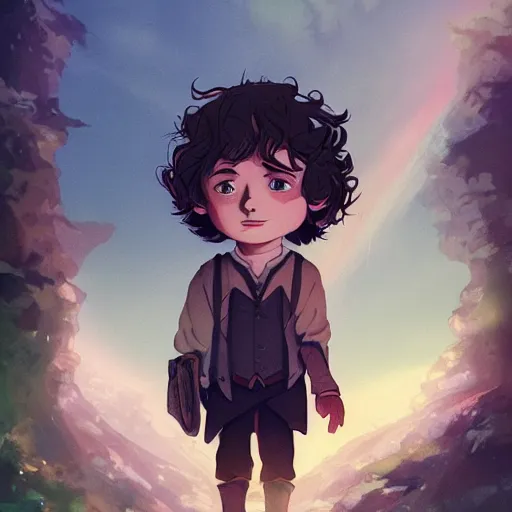 Image similar to Director Peter Jackson as Frodo Baggins, Frodo with Director Peter Jackson's beard ambient lighting, 4k, anime key visual, lois van baarle, ilya kuvshinov, rossdraws, artstation