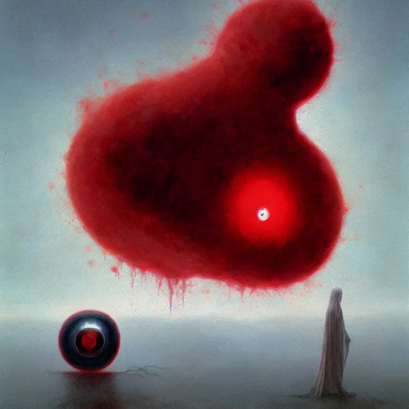 Prompt: a cosmic being shaped like an eyeball, epic, horror, red, white, by greg rutkowski and zdzisław beksinski, 8 k