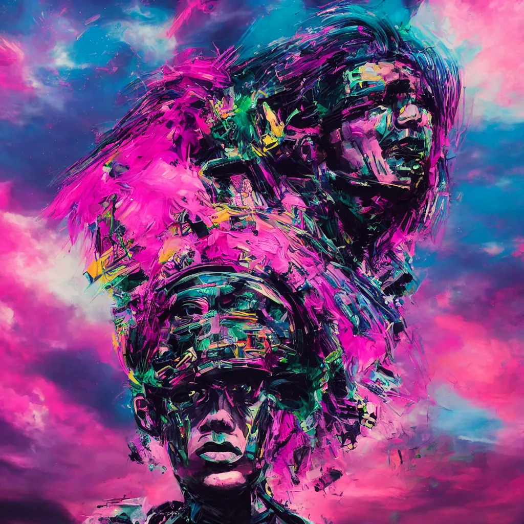Prompt: portrait of punk big beautiful face, space, dark, stars, pirate neon ship with punks on board, mohawks, neon, oil painting, pink, rich deep colors masterpiece, ultra detailed, contrast, heaven pink, punk rock with mohawks, clouds, sky, volumetric light, atmospheric lighting, dramatic, cinematic, moody, octane render 4 k, 8 k