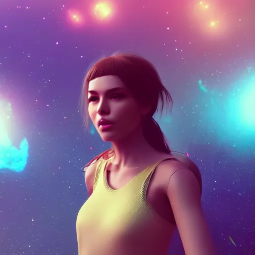 Image similar to beautiful girl galaxy background character concept style trending on artstation concept art detailed octane render cinematic photo-realistic 8k high detailed