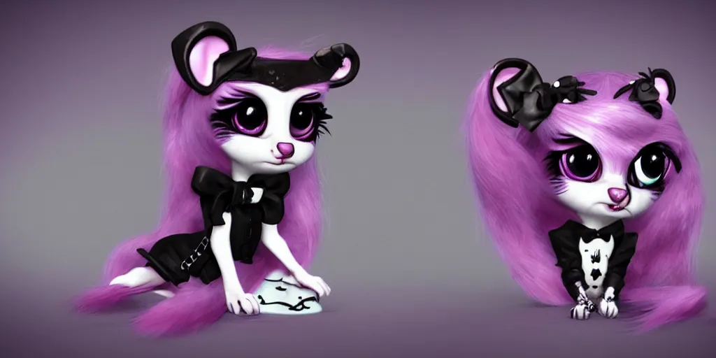 Image similar to 3 d littlest pet shop animal, wearing gothic accessories, gothic bows, gothic outfits, spooky, master painter and art style of noel coypel, art of emile eisman - semenowsky, art of edouard bisson