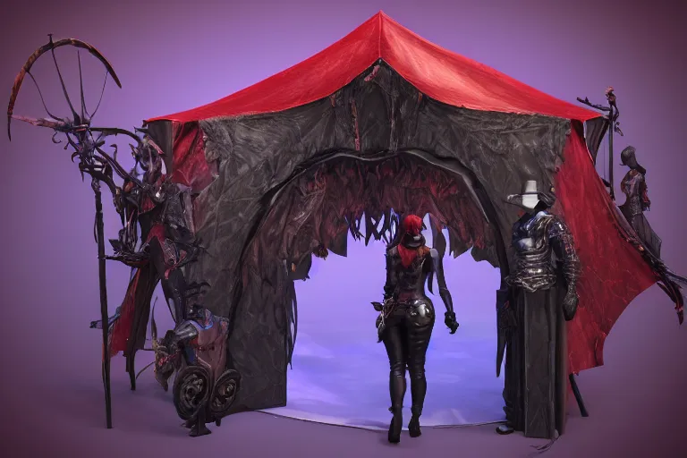 Image similar to 3d sculpt of a huge dark fantasy gothic circus tent, artstaton, League of Legends, red dead redemption2, overwatch, dark souls, digital illustration