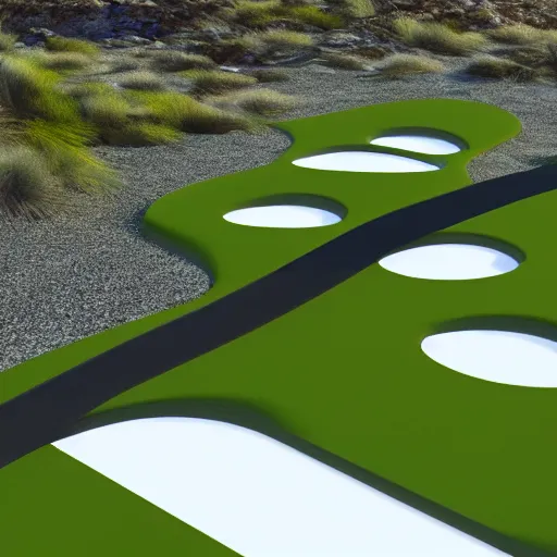 Image similar to futuristic golf track, details, 8k, day light