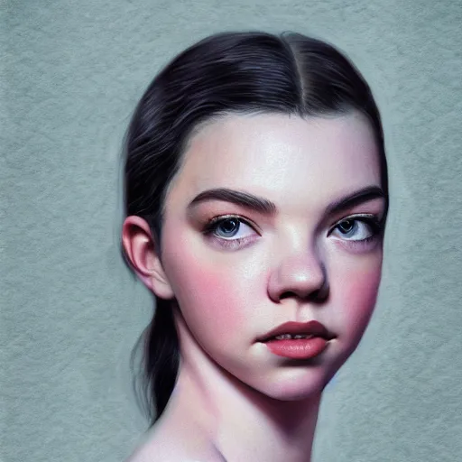 Image similar to ultra realistic painting of Anya Taylor-Joy, instagram by rxkun.jpeg, Organic Painting, Matte Painting, hard edges, textured photoshop brushes, soft focus, 8k, perfect lighting high contrast, trending on artstation