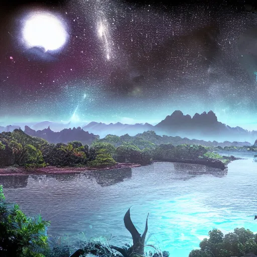 Prompt: an amazing scenic view from an alien world, photo.