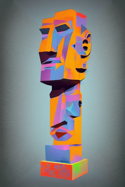 Image similar to cubist moai statue cutout digital illustration cartoon colorful beeple