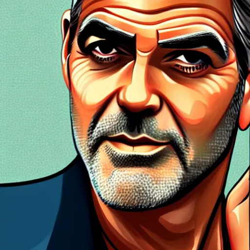 Prompt: george clooney in gta v illustrated by stephen bliss