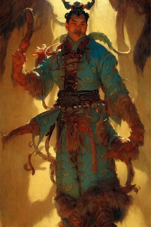 Prompt: fantasy, monster, character design, ming dynasty, colorful, painting by gaston bussiere, craig mullins, j. c. leyendecker, tom of finland