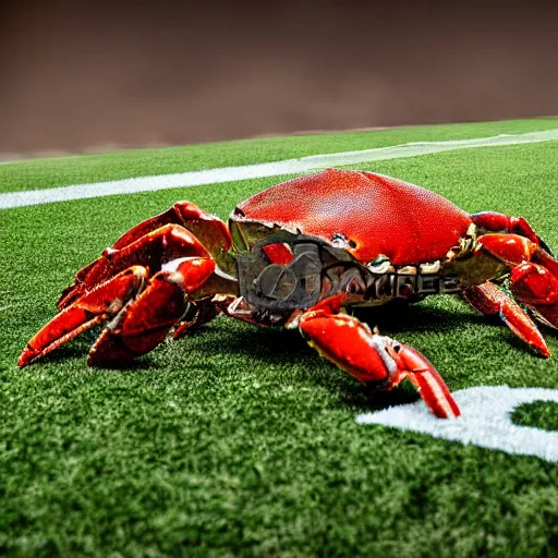 Image similar to king of the crabs wearing a number 2 new orleans saints jersey, high definition, realistic, sports photograph