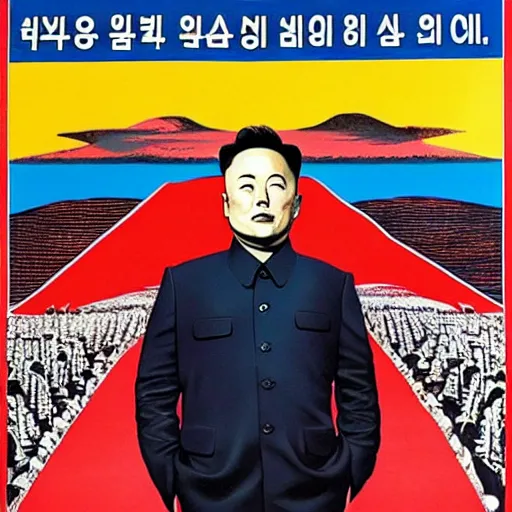 Image similar to elon musk in a north korean socialist propaganda poster