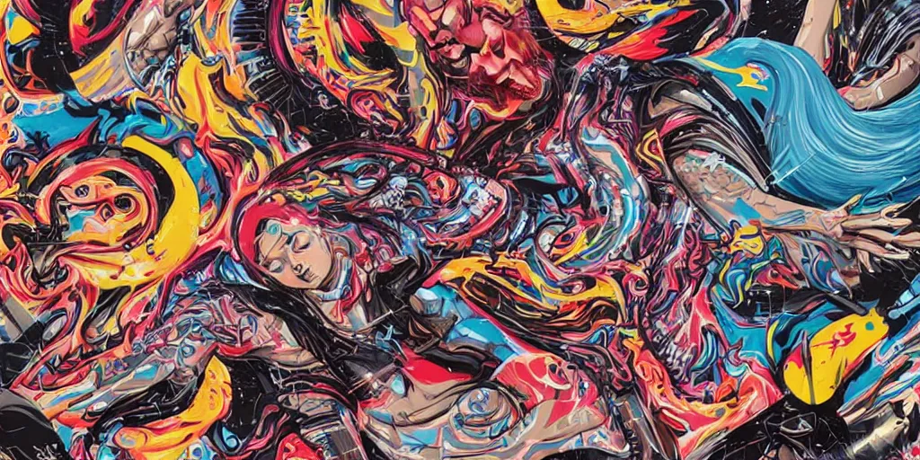 Prompt: Tristan Eaton's wallpaper, Fluid electricity