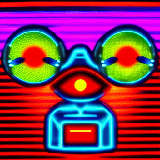 Image similar to a cybertronic duck, metallic, glowing eyes, neon