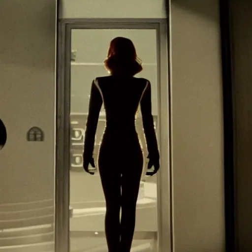 Prompt: movie still of robot emma stone, cinematic composition, cinematic light, criterion collection, by edgar wright