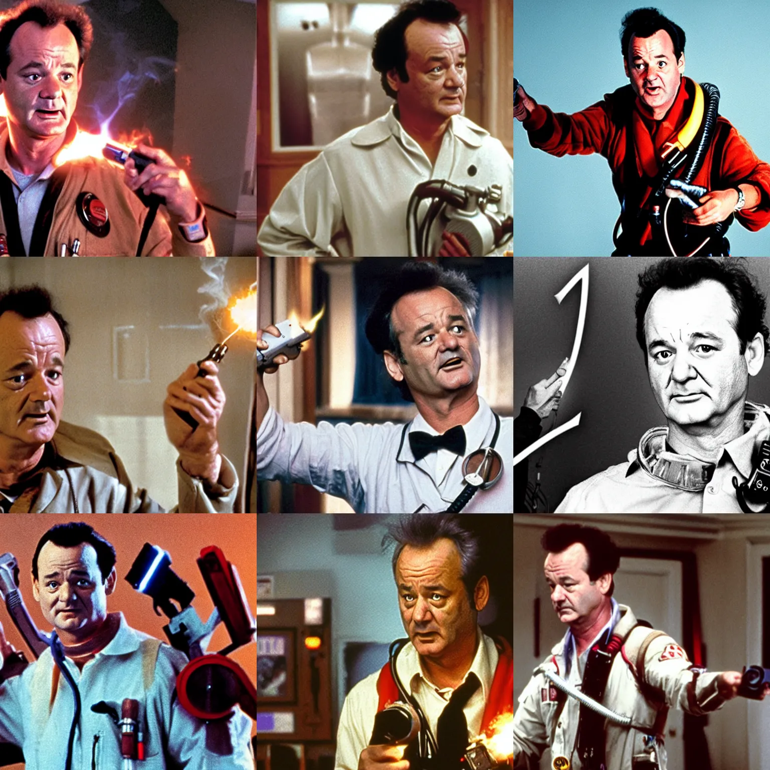 Prompt: bill murray as peter venkman zapping a ghost