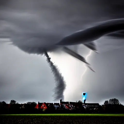 Image similar to tornado above hannover, germany, dramatic, sharp focus, photo taken by a nikon, very detailed