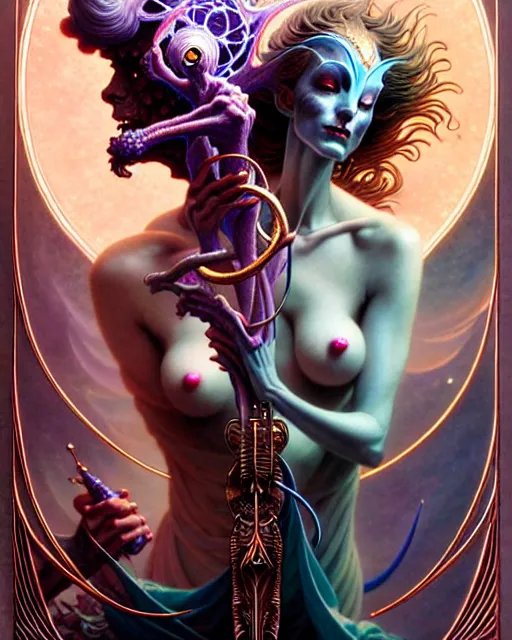 Image similar to the lovers tarot card, fantasy character portrait made of fractals, ultra realistic, wide angle, intricate details, the fifth element artifacts, highly detailed by peter mohrbacher, hajime sorayama, wayne barlowe, boris vallejo, aaron horkey, gaston bussiere, craig mullins