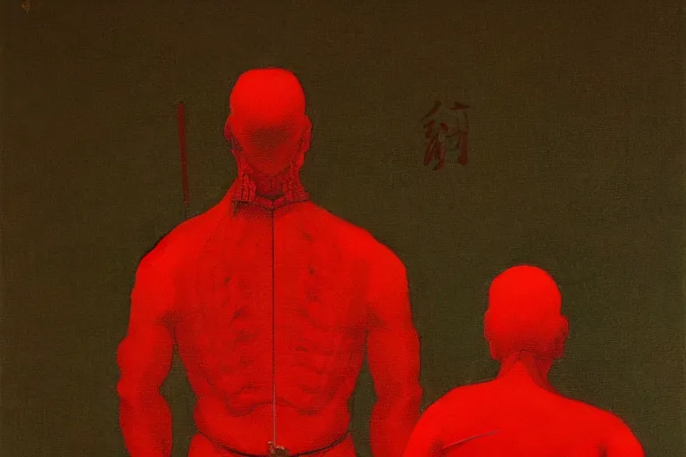 Image similar to only with red, a red samurai do seppuku, tokio, a lot of frogs watch, in the style of beksinski, parts by edward hopper, parts by rodcenko, parts by yue minjun, intricate and epic composition, red by caravaggio, insanely quality, highly detailed, masterpiece, red light, artstation, 4 k