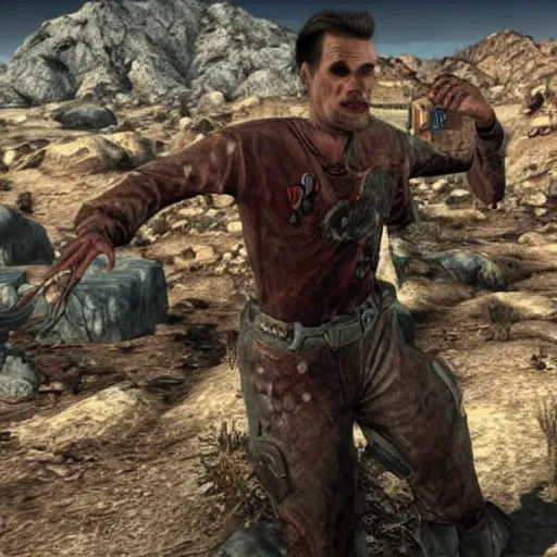 Prompt: jim carrey in fallout new vegas, game still