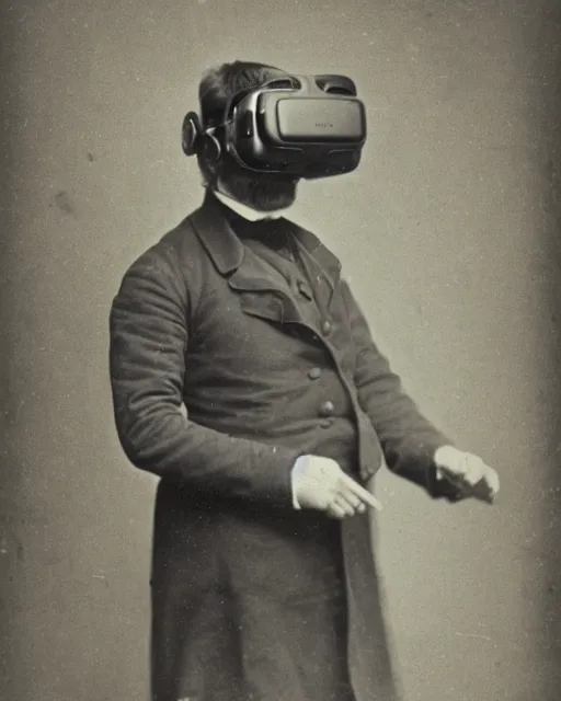 Image similar to 1 8 0 0 s photo of a person wearing a vr virtual reality headset