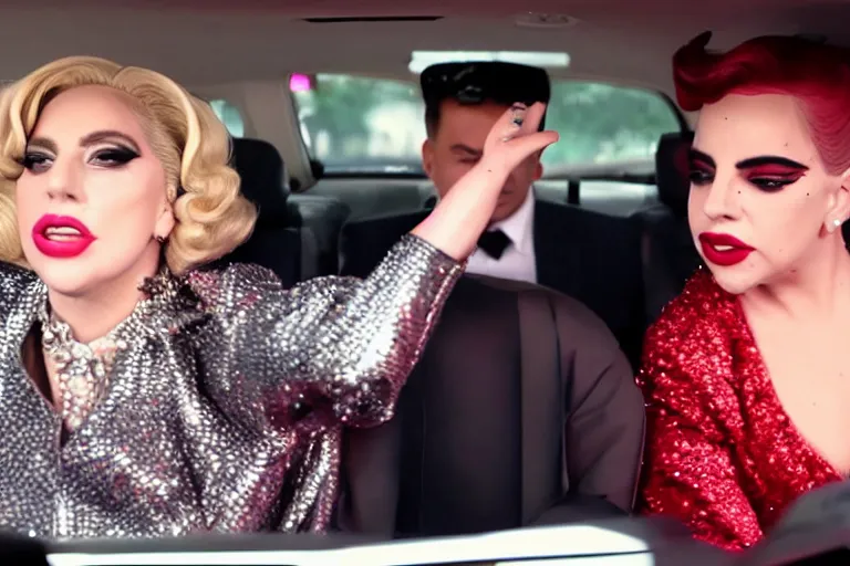 Prompt: lady gaga and judy garland in carpool karaoke, lady gaga, judy garland, red weapon 8 k s 3 5, cooke anamorphic / i lenses, highly detailed, cinematic lighting