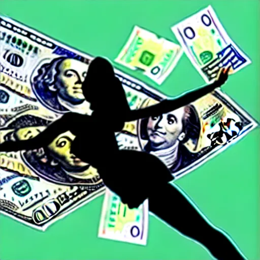 Image similar to a woman floating on money.