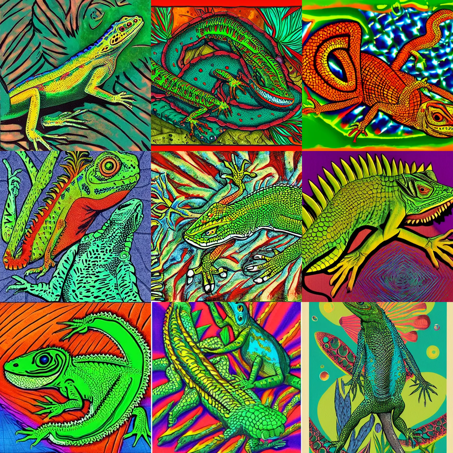 Prompt: Mescaline vision of lizard