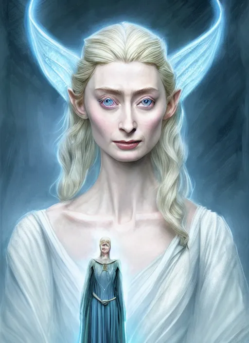 Prompt: beautiful radiant elizabeth debicki as galadriel, lord of the rings, lotr fanart, trending on artstation, character art, the hobbit, digital painting, perfectly detailed eyes, concept art, smooth, sharp focus, illustration, art by artgerm and greg rutkowski, directed by peter jackson,